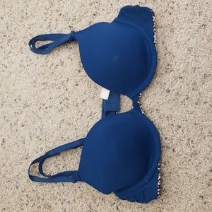 PINK Wear Everywhere Demi Bra 34A dark blue with leopard print detail